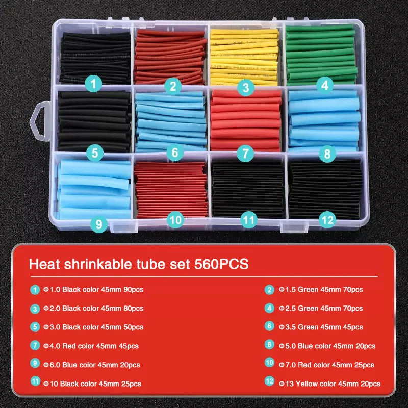 127-800Pcs Heat Shrink Tube Thermoresistant Heat-Shrink Tubing Wrapping Kit Electrical Connection Wire Cable Insulation Sleeving