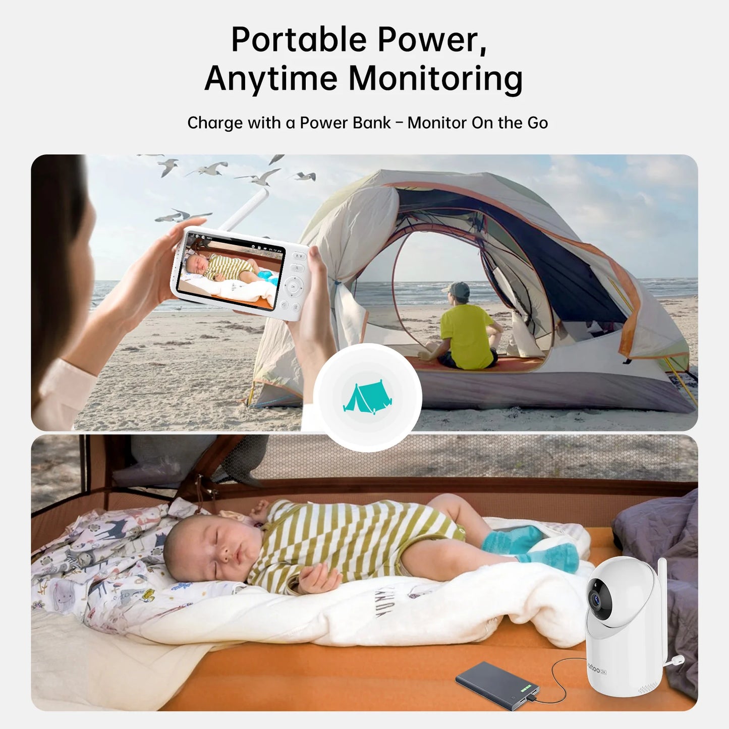 2K Video Baby Monitor with 5.5" Full HD Screen, 3000Ft Long Range No Wifi Two Way Talk Camera and Audio, Portable, Night Vision, AI Cry Detect, 6000Mah