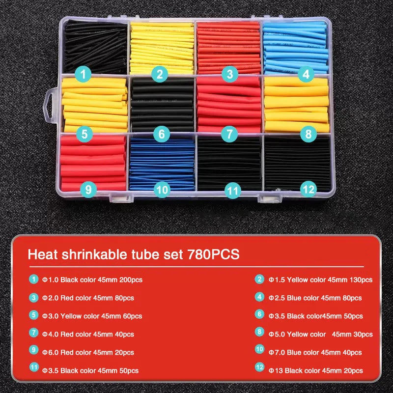 127-800Pcs Heat Shrink Tube Thermoresistant Heat-Shrink Tubing Wrapping Kit Electrical Connection Wire Cable Insulation Sleeving