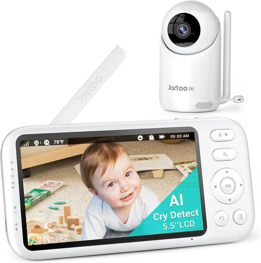 2K Video Baby Monitor with 5.5" Full HD Screen, 3000Ft Long Range No Wifi Two Way Talk Camera and Audio, Portable, Night Vision, AI Cry Detect, 6000Mah