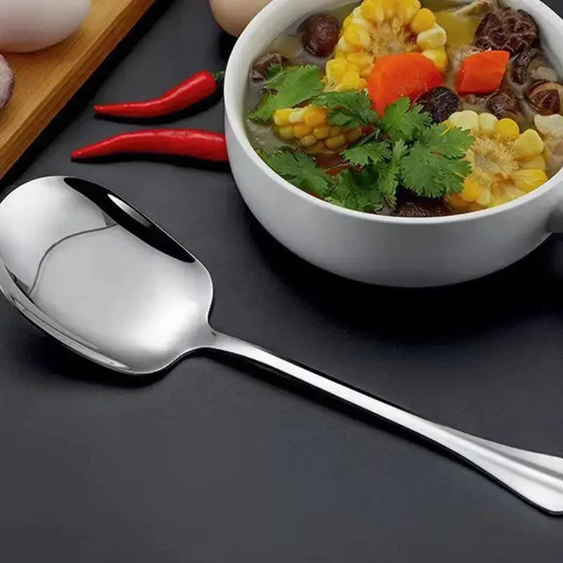 Stainless Steel Large Stainless Steel Rice Spoon Ergonomic Metal Serving Spoon Kitchen Flatware Salad Serving Utensils for Pasta