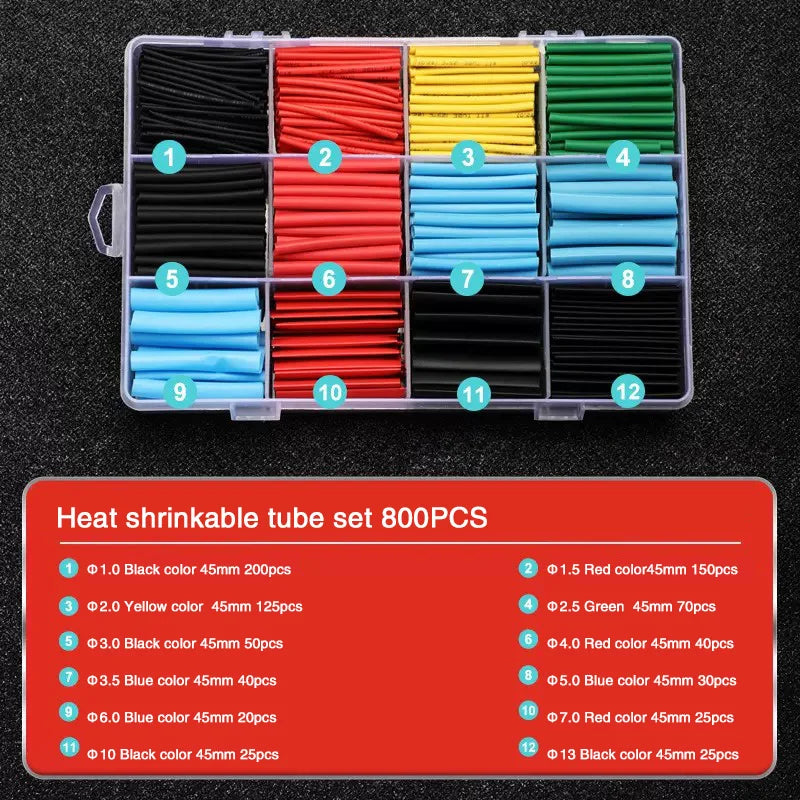 127-800Pcs Heat Shrink Tube Thermoresistant Heat-Shrink Tubing Wrapping Kit Electrical Connection Wire Cable Insulation Sleeving